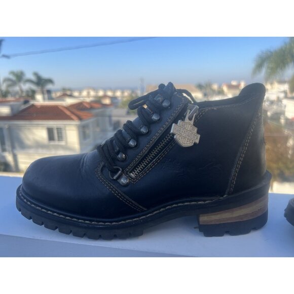 Vintage Harley-Davidson leather lace side zip lug sole boots sz 7 biker - Picture 3 of 16